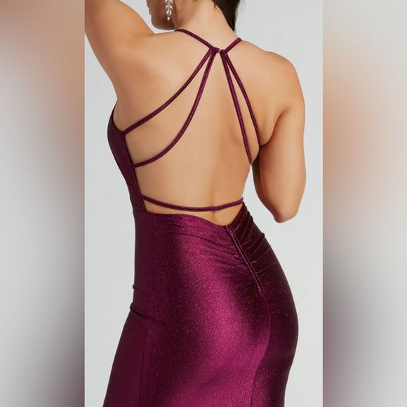 NWT Mermaid silhouette satin glittery formal dress S - Picture 3 of 4